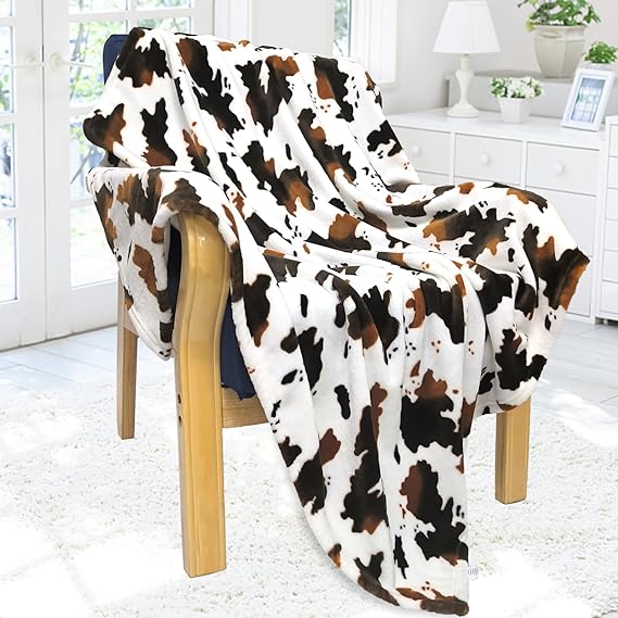 Cow Print Blanket, Soft Fleece Flannel Cozy Cow Blankets