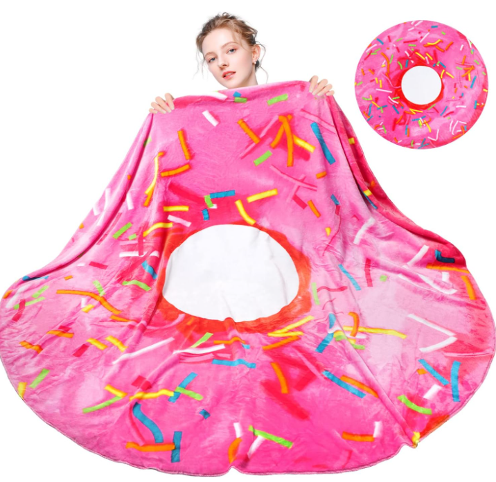 71 Inch Giant Glazed Donut Blanket , Premium Soft Flannel Round Pink Glazed Donut Blanket for Indoors, Outdoors, Travel, Home and More