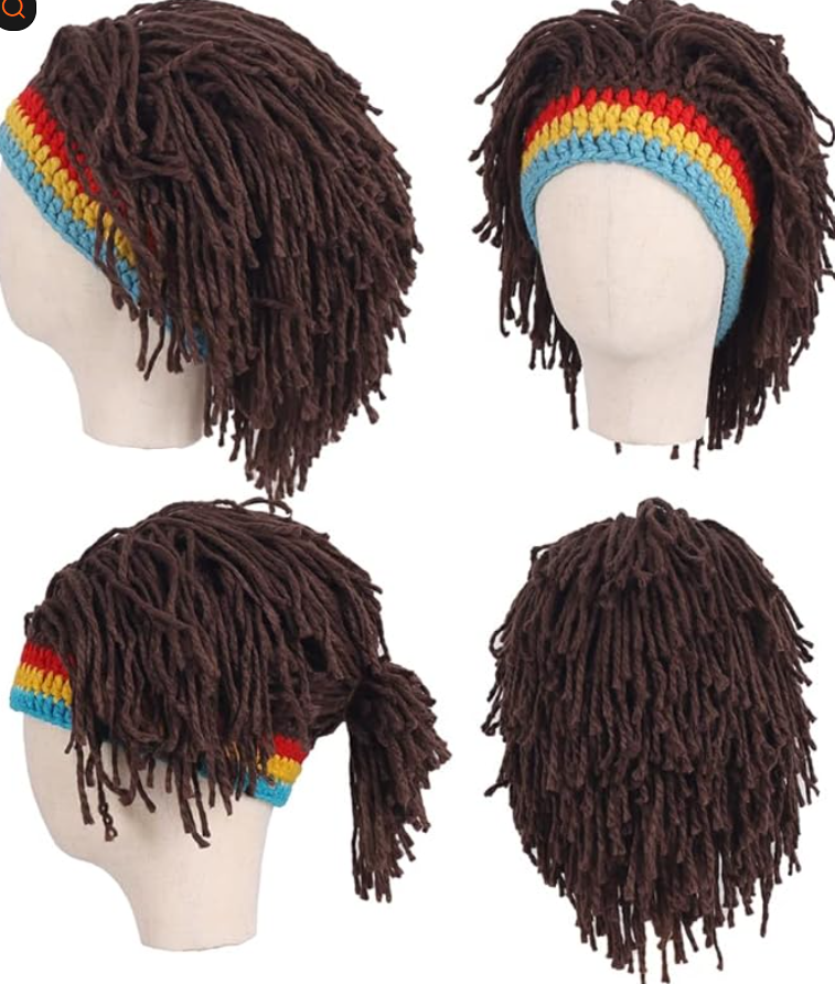 Men Knit Hat with Hair Boys Funny Beanie Rasta Hat with Dreadlocks