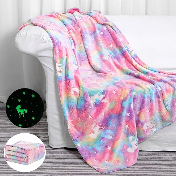 Glow in The Dark Blanket Unicorns Gifts for Girls