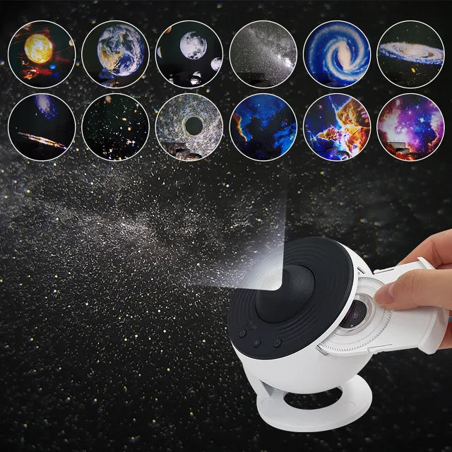 Galaxy Projector for Bedroom, HD Image Star Projector Galaxy Light Adjustable Knob, 13 Film Discs Planetarium Projector for Kids, 360° Rotating 1/2h Timer Simple 3-Button Control