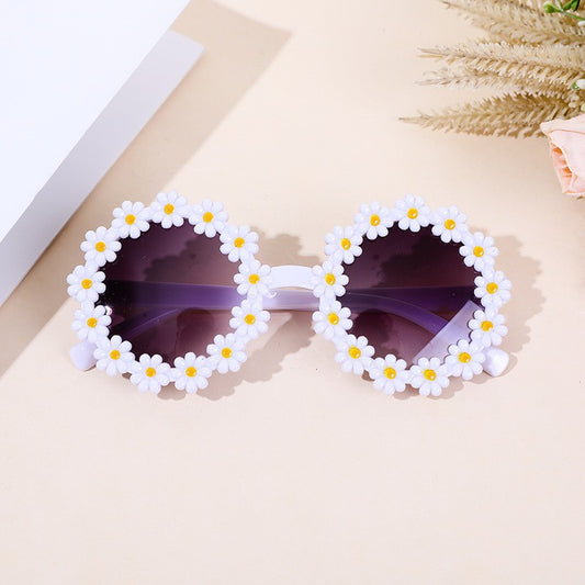 3x Daisy Sunglasses Daisy Flower Shape Round Glasses Toddler Kids Girl Daisy Flower Round Anti-UV Sunglasses