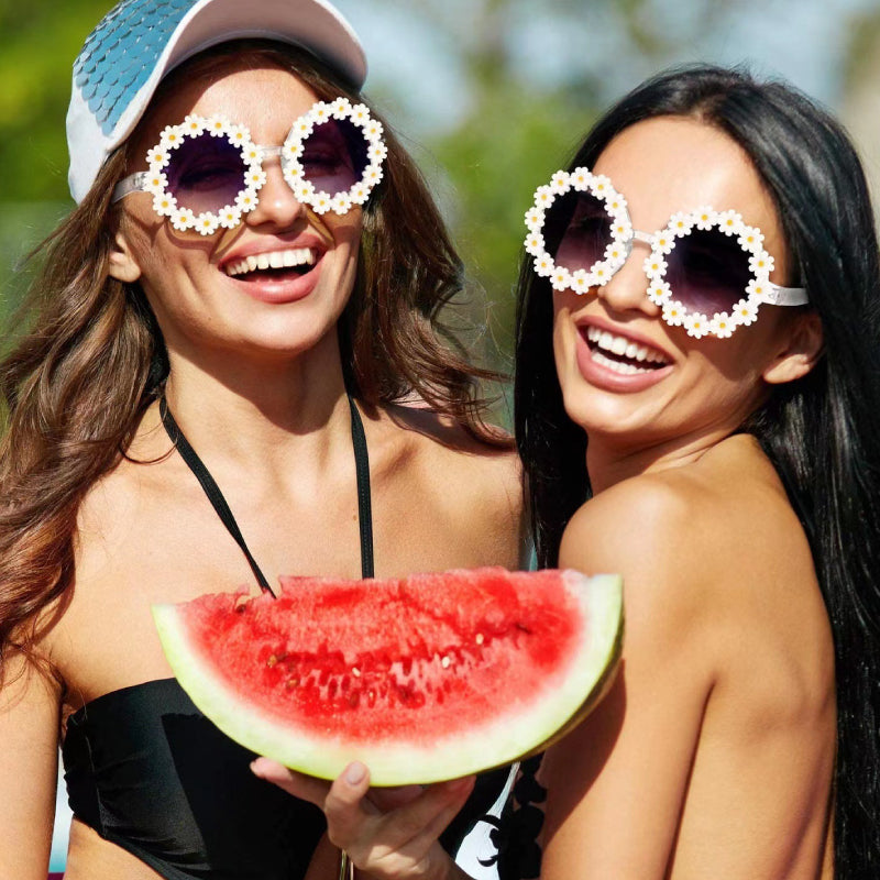 3x Daisy Sunglasses Daisy Flower Shape Round Glasses Toddler Kids Girl Daisy Flower Round Anti-UV Sunglasses