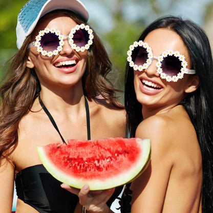 3x Daisy Sunglasses Daisy Flower Shape Round Glasses Toddler Kids Girl Daisy Flower Round Anti-UV Sunglasses