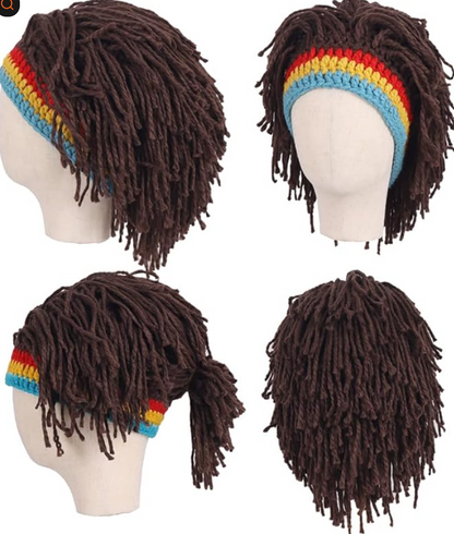 Men Knit Hat with Hair Boys Funny Beanie Rasta Hat with Dreadlocks