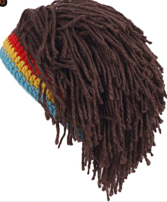 Men Knit Hat with Hair Boys Funny Beanie Rasta Hat with Dreadlocks
