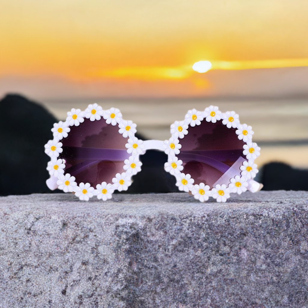 3x Daisy Sunglasses Daisy Flower Shape Round Glasses Toddler Kids Girl Daisy Flower Round Anti-UV Sunglasses