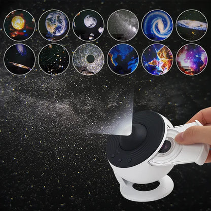Galaxy Projector for Bedroom, HD Image Star Projector Galaxy Light Adjustable Knob, 13 Film Discs Planetarium Projector for Kids, 360° Rotating 1/2h Timer Simple 3-Button Control